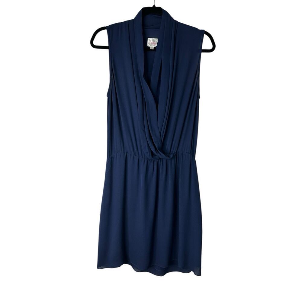 Parker Dress Size Small Blue 100%‎ Silk Sleeveless Surplice Neckline Faux Wrap